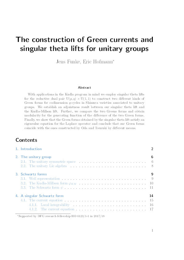 The construction of Green currents and singular theta lifts for unitary groups Thumbnail