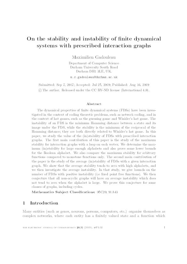 On the stability and instability of finite dynamical systems with prescribed interaction graphs Thumbnail