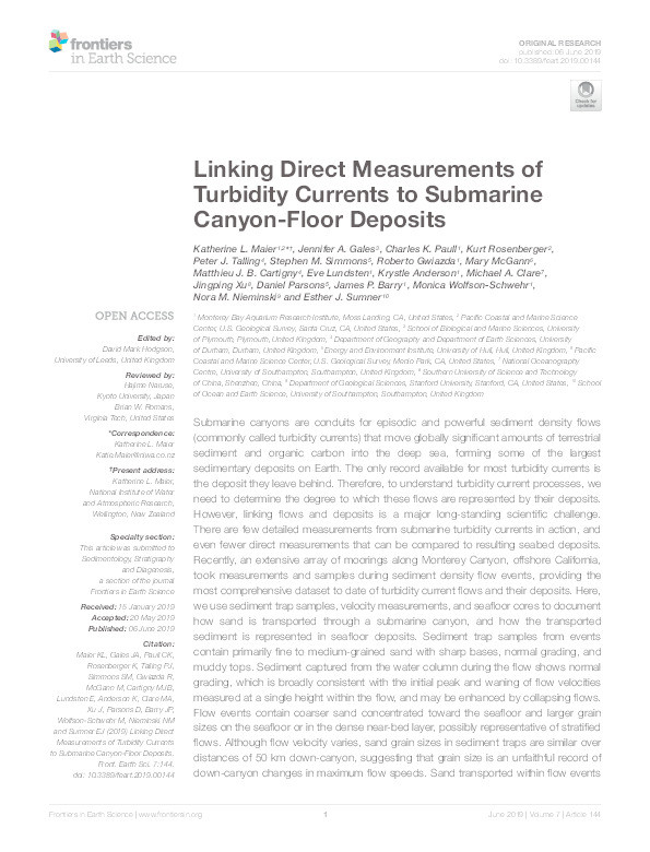 Linking Direct Measurements of Turbidity Currents to Submarine Canyon-Floor Deposits Thumbnail