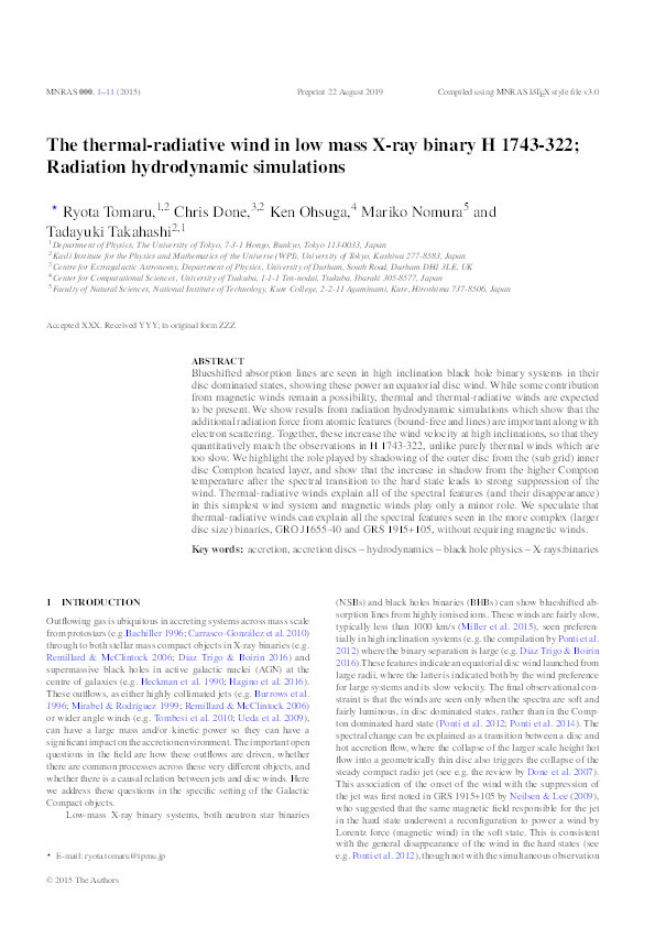 The thermal-radiative wind in low mass X-ray binary H~1743-322; Radiation hydrodynamic simulations Thumbnail