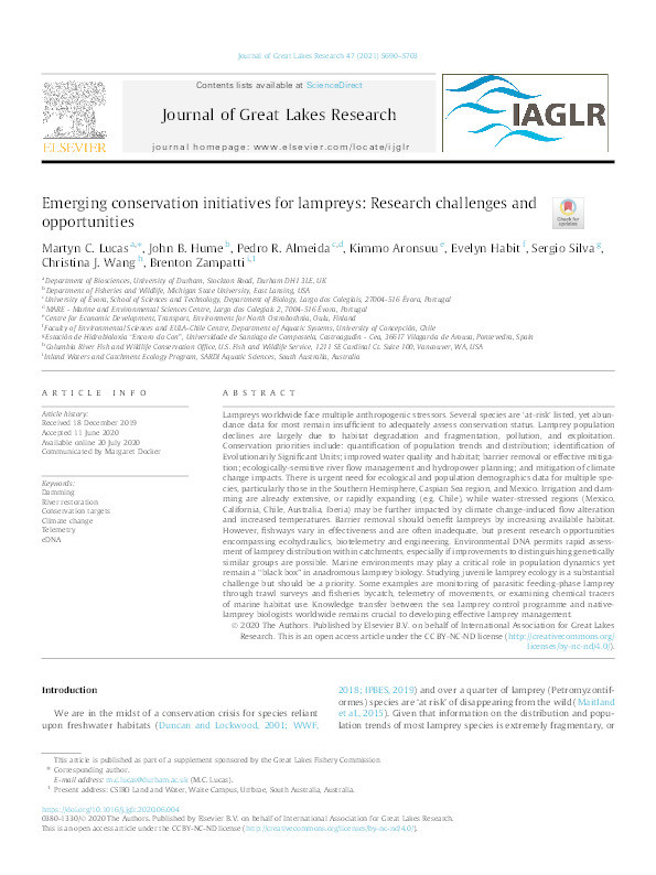 Emerging conservation initiatives for lampreys: research challenges and opportunities Thumbnail