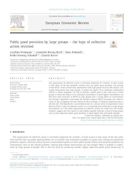 Public good provision by large groups – The logic of collective action revisited Thumbnail