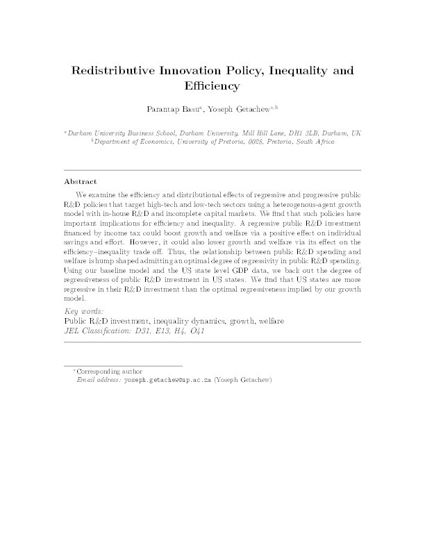 Redistributive Innovation Policy, Inequality and Efficiency Thumbnail