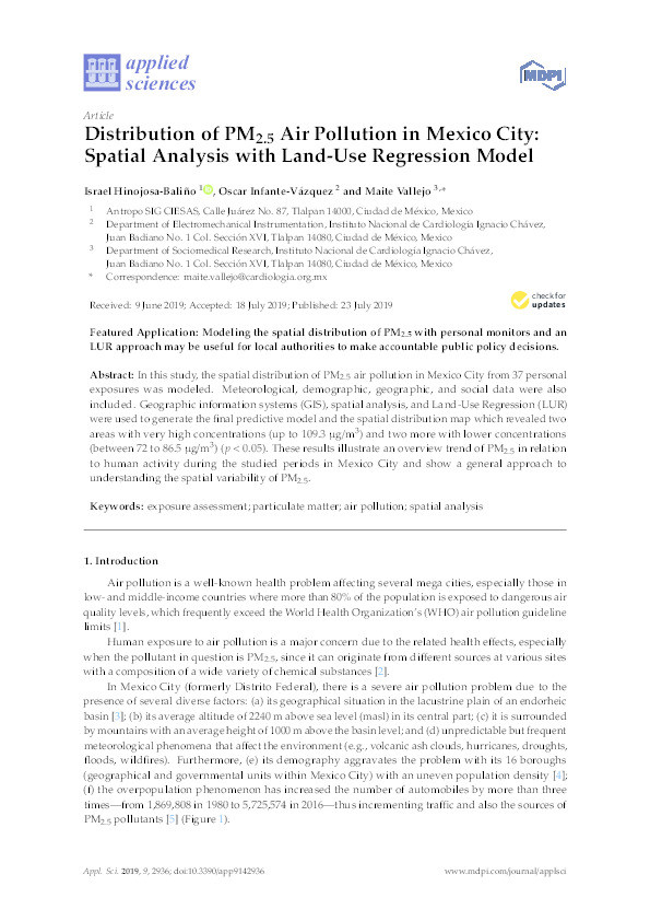 Distribution of PM2.5 Air Pollution in Mexico City: Spatial Analysis with Land-Use Regression Model Thumbnail