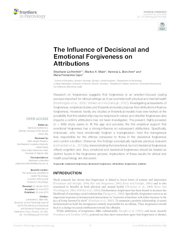 The Influence of Decisional and Emotional Forgiveness on Attributions Thumbnail
