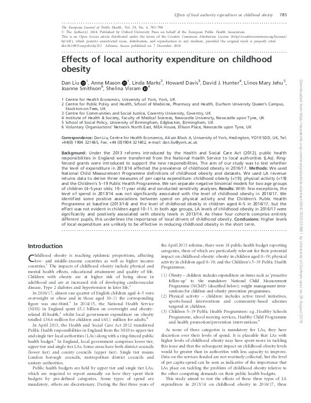 Effects of local authority expenditure on childhood obesity Thumbnail