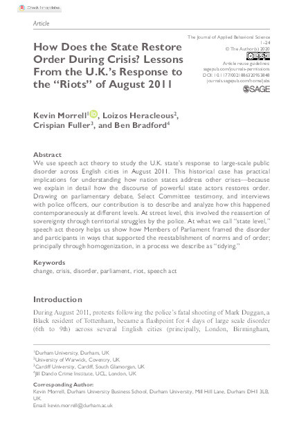 How Does the State Restore Order During Crisis? Lessons from the UK’s Response to the “Riots” Of August 2011 Thumbnail