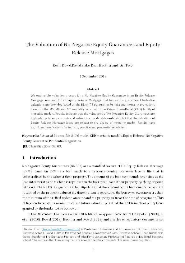 The valuation of no-negative equity guarantees and equity release mortgages Thumbnail