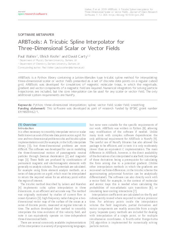 ARBTools: A Tricubic Spline Interpolator for Three-Dimensional Scalar or Vector Fields Thumbnail