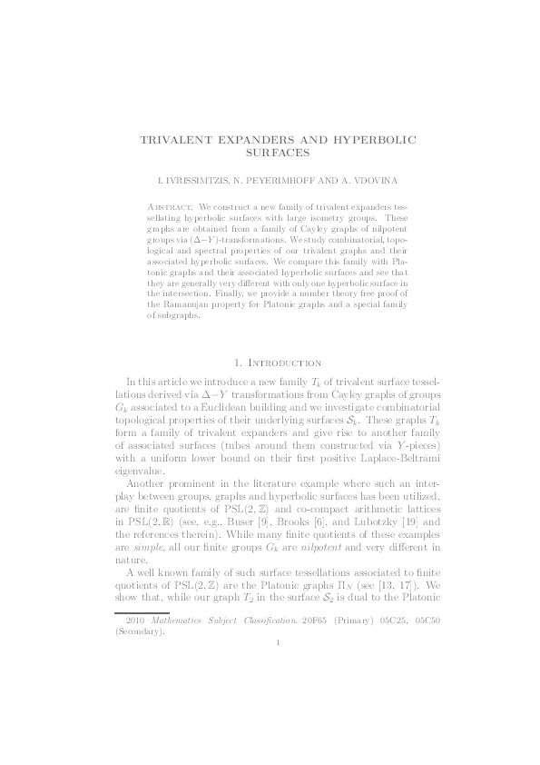 Trivalent expanders, $(Delta – Y)$-transformation, and hyperbolic surfaces Thumbnail