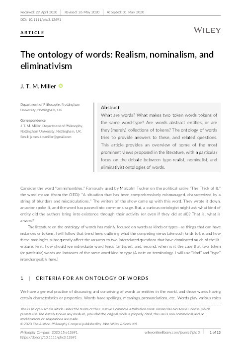 The ontology of words: Realism, nominalism, and eliminativism Thumbnail