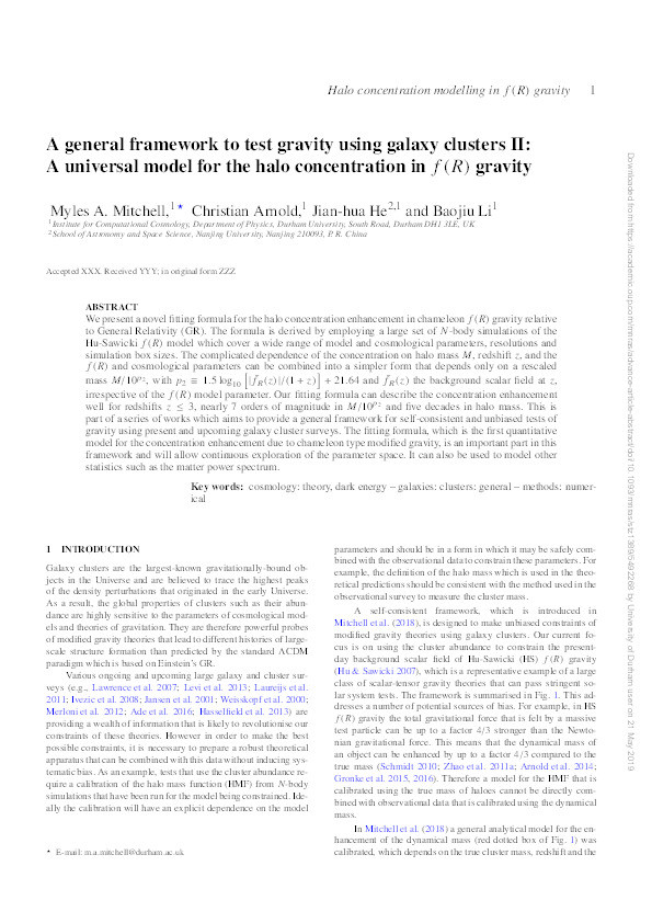 A general framework to test gravity using galaxy clusters II: A universal model for the halo concentration in f(R) gravity Thumbnail