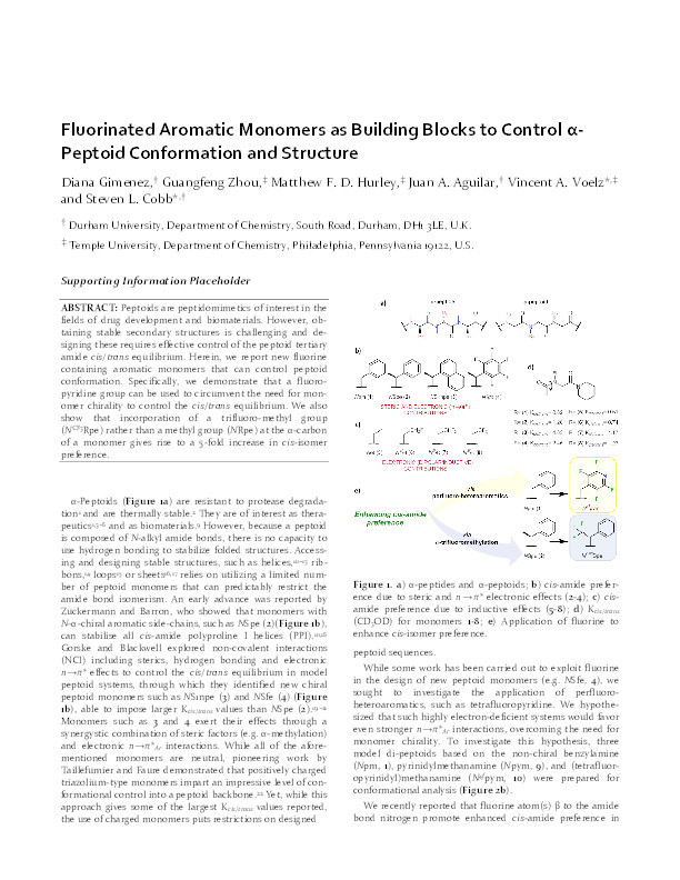 Fluorinated Aromatic Monomers as Building Blocks To Control α-Peptoid Conformation and Structure Thumbnail