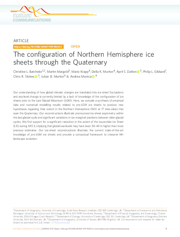 The configuration of Northern Hemisphere ice sheets through the Quaternary Thumbnail