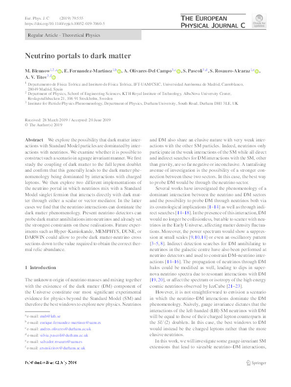 Neutrino portals to dark matter Thumbnail