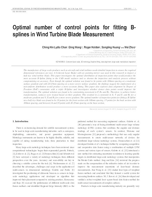 Optimal Number of Control Points for Fitting B-Splines in Wind Turbine Blade Measurement Thumbnail