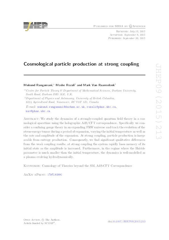 Cosmological particle production at strong coupling Thumbnail