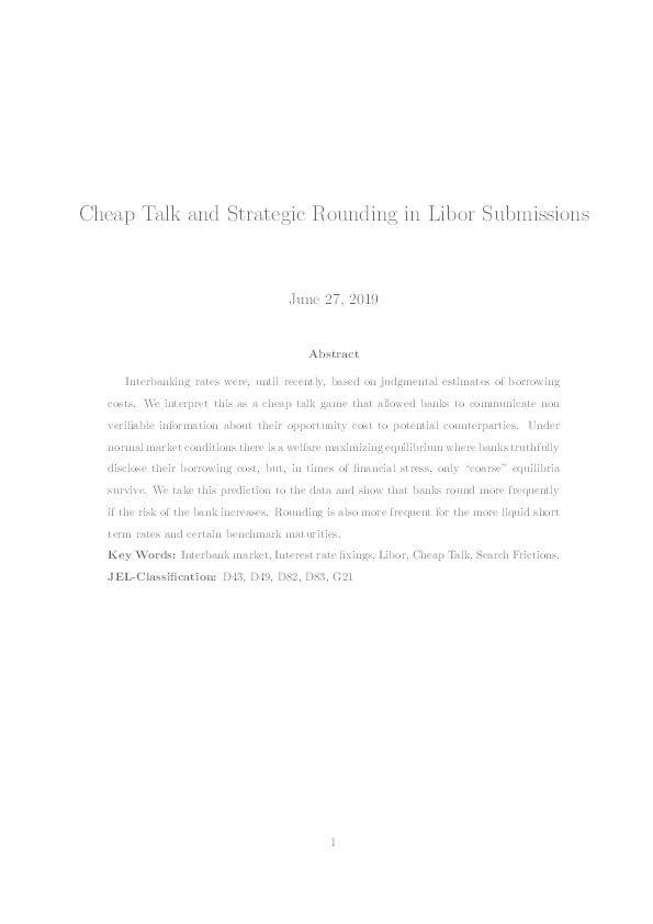 Cheap Talk and Strategic Rounding in Libor Submissions Thumbnail