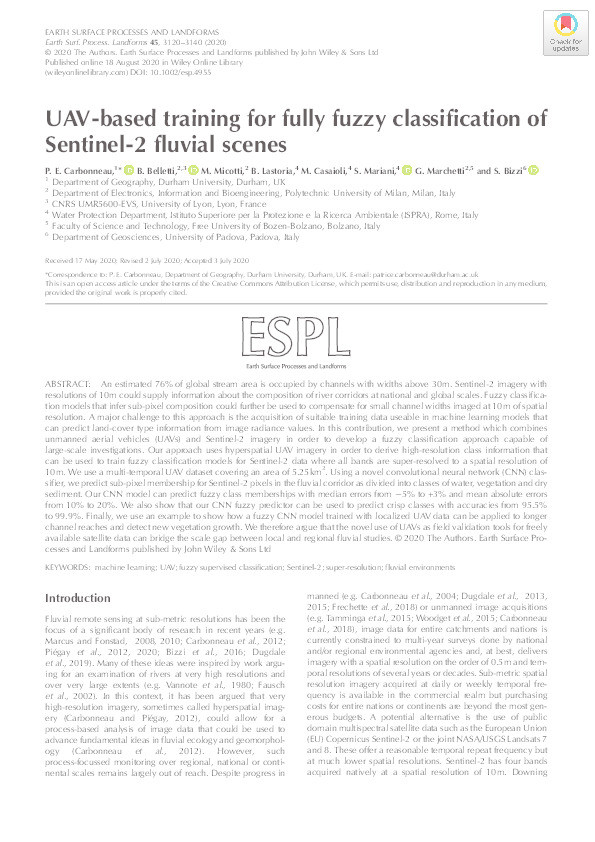 UAV-based training for fully fuzzy classification of Sentinel-2 fluvial scenes Thumbnail