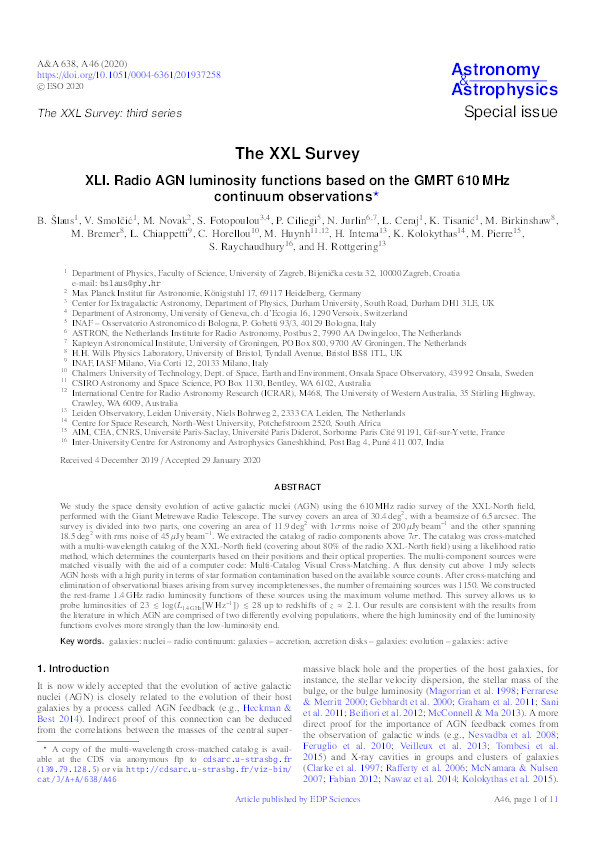 The XXL Survey: XLI. Radio AGN luminosity functions based on the GMRT 610 MHz continuum observations Thumbnail