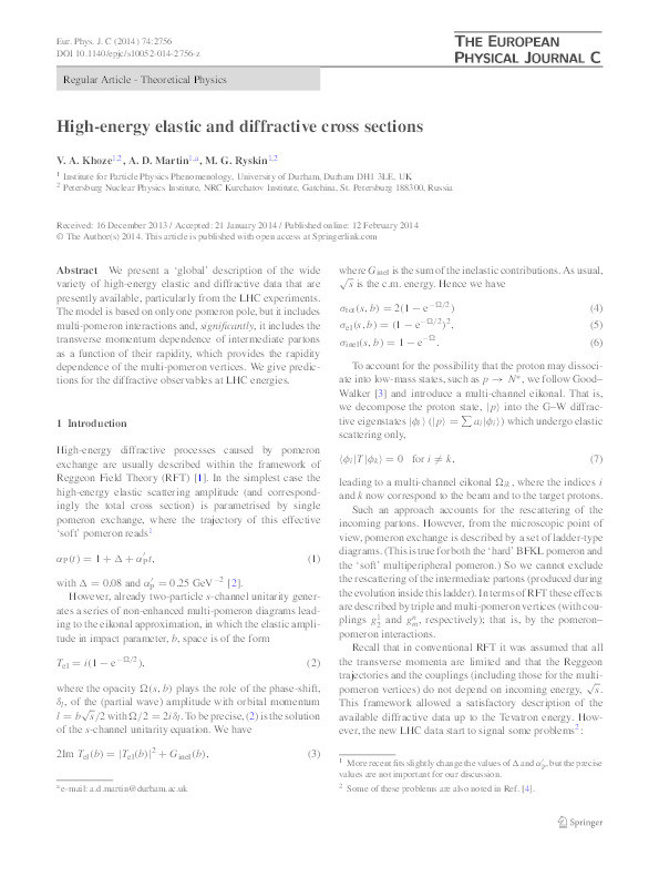 High-energy elastic and diffractive cross sections Thumbnail