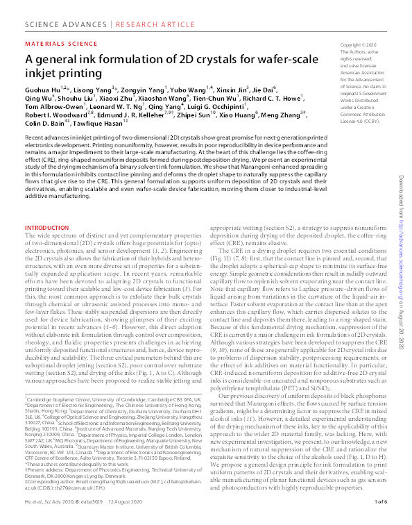 A general ink formulation of 2d crystals for wafer-scale inkjet printing Thumbnail