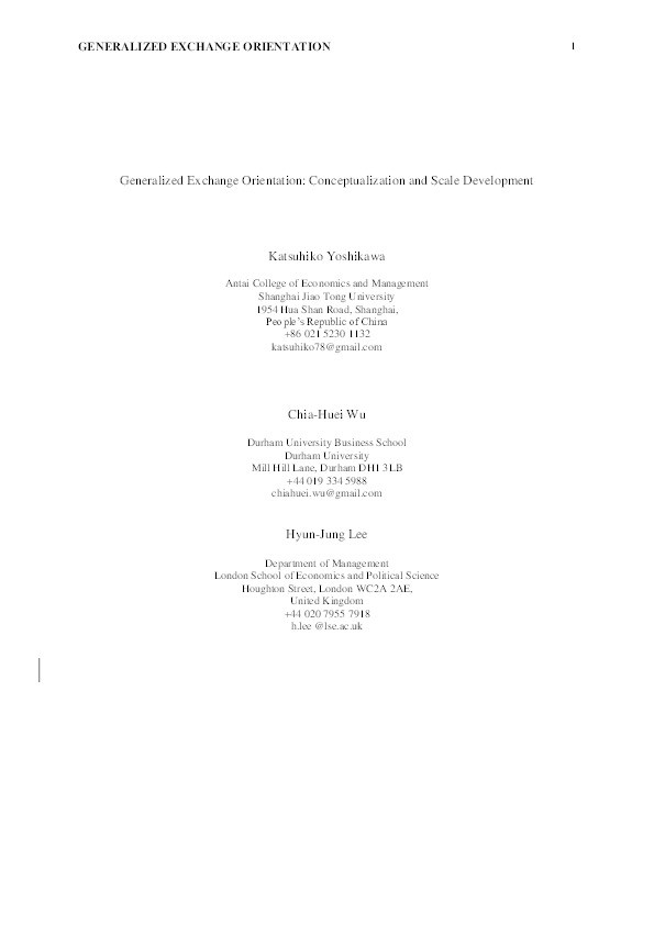 Generalized Exchange Orientation: Conceptualization and scale development Thumbnail