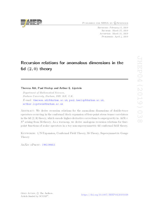 Recursion relations for anomalous dimensions in the 6d (2, 0) theory Thumbnail