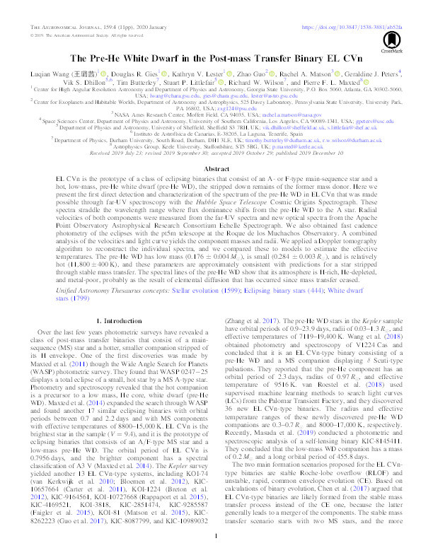 The Pre-He White Dwarf in the Post-mass Transfer Binary EL CVn Thumbnail