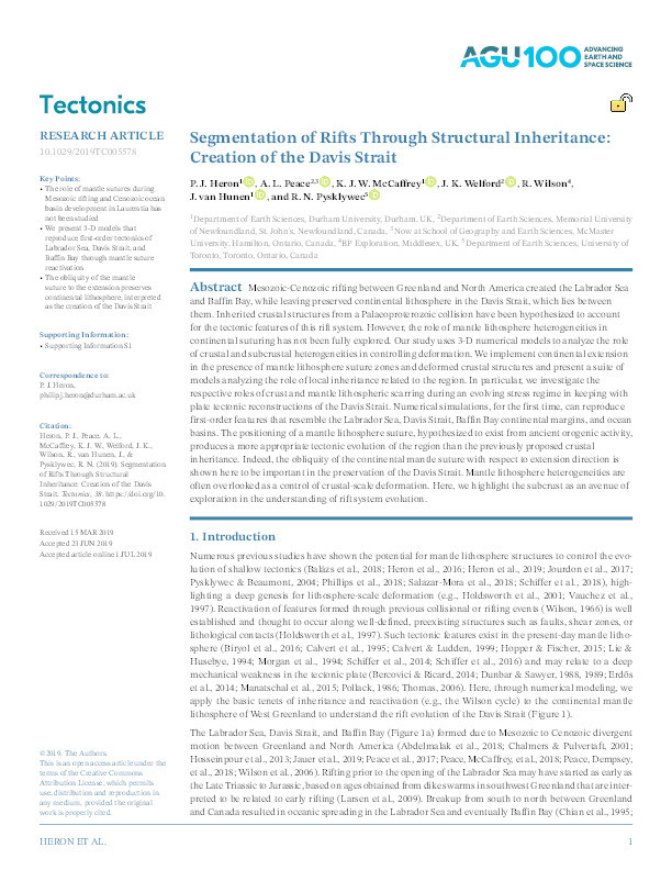 Segmentation of rifts through structural inheritance: Creation of the Davis Strait Thumbnail