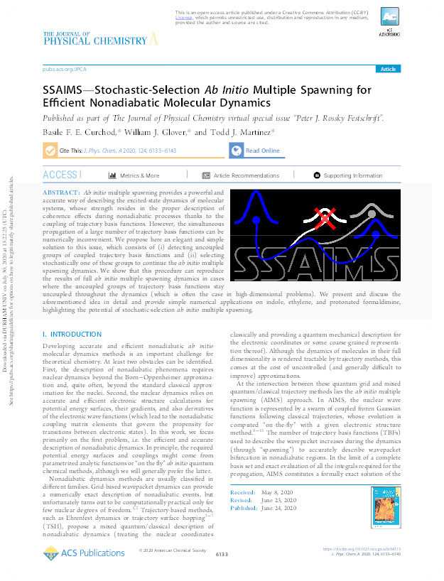 SSAIMS - Stochastic-Selection Ab Initio Multiple Spawning for Efficient Nonadiabatic Molecular Dynamics Thumbnail
