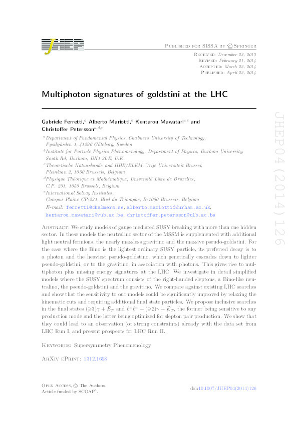 Multiphoton signatures of goldstini at the LHC Thumbnail