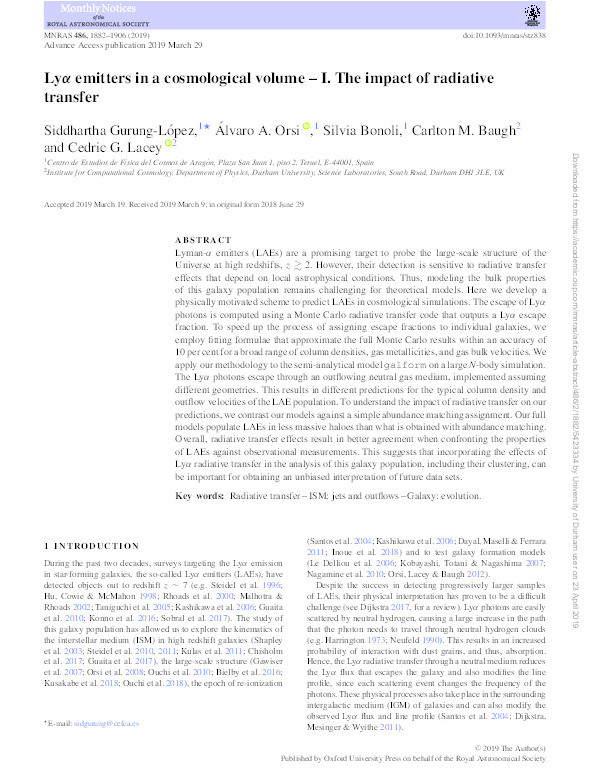 Lyα emitters in a cosmological volume I: the impact of radiative transfer Thumbnail