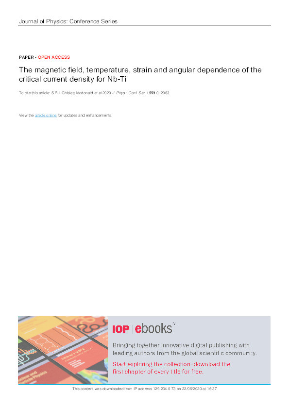 The magnetic field, temperature, strain and angular dependence of the critical current density for Nb-Ti Thumbnail