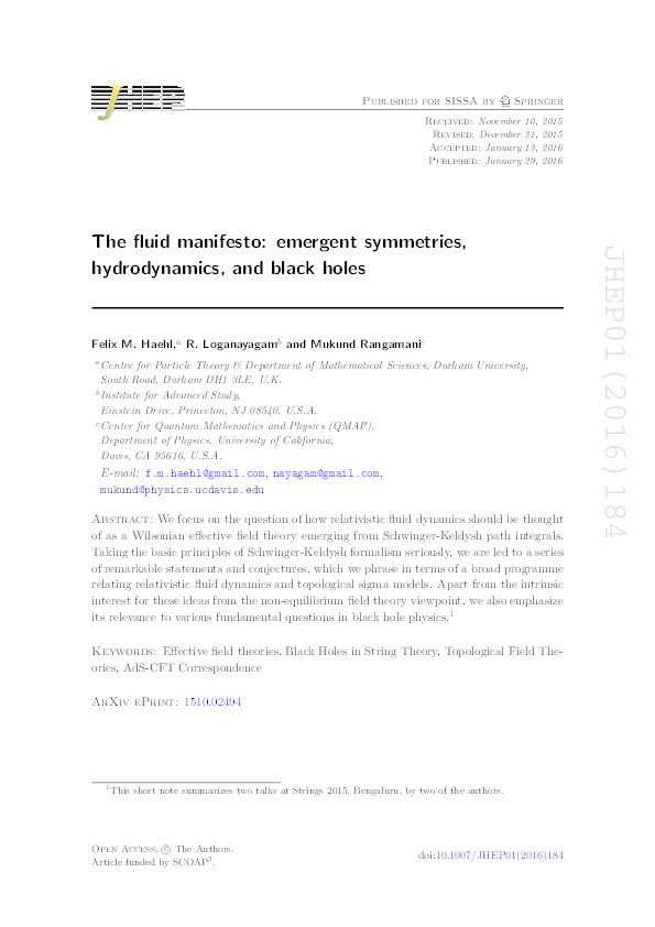 The fluid manifesto: emergent symmetries, hydrodynamics, and black holes Thumbnail