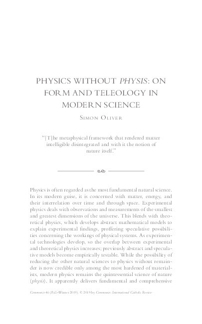 Physics without Physis: On Form and Teleology in Modern Science Thumbnail