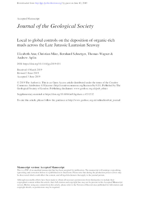 Local to global controls on the deposition of organic-rich muds across the Late Jurassic Laurasian Seaway Thumbnail