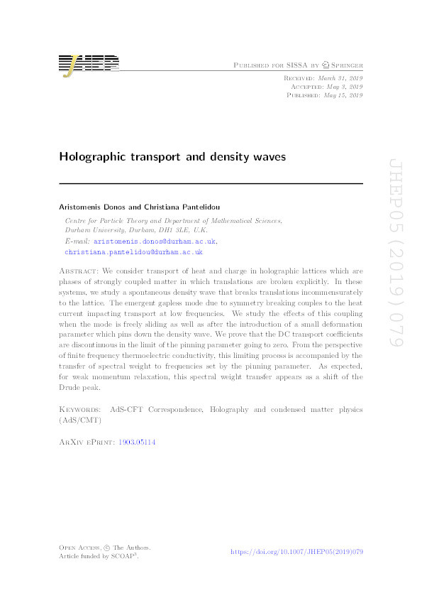 Holographic transport and density waves Thumbnail