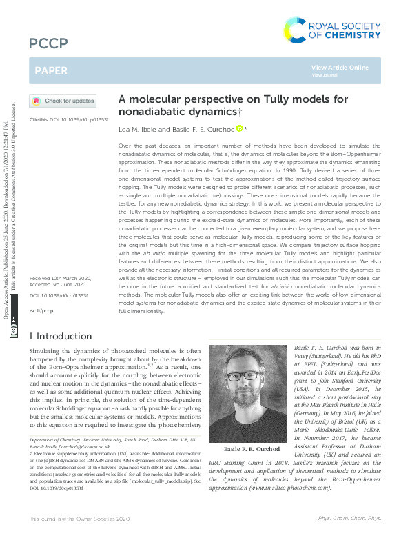 A Molecular Perspective on Tully Models for Nonadiabatic Dynamics Thumbnail