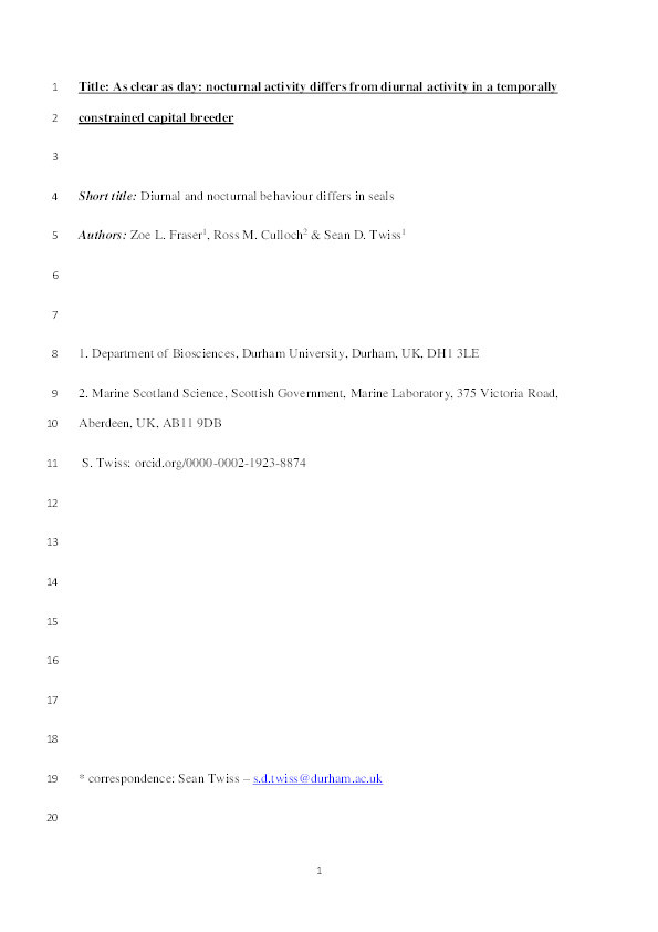As clear as day: nocturnal activity differs from diurnal activity in a temporally constrained capital breeder Thumbnail