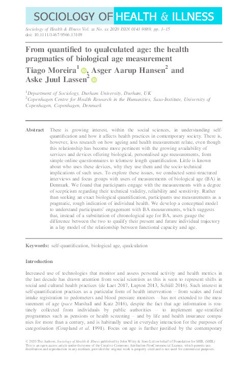 From quantified to qualculated age: the health pragmatics of biological age measurement Thumbnail