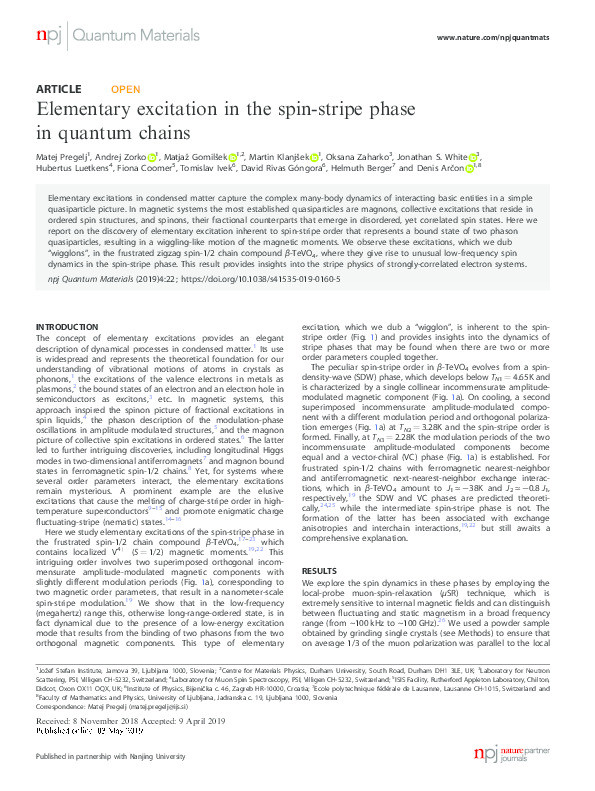 Elementary excitation in the spin-stripe phase in quantum chains Thumbnail