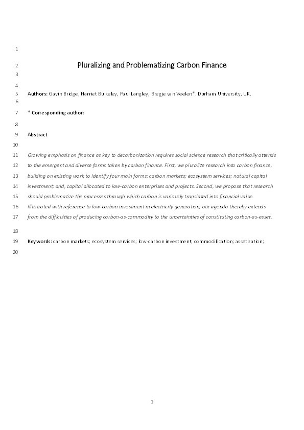 Pluralizing and Problematizing Carbon Finance Thumbnail