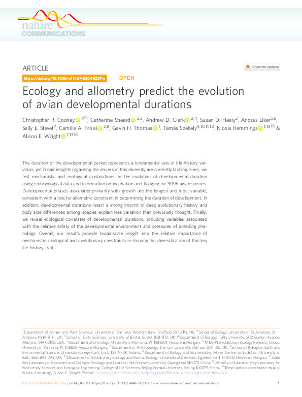 Ecology and allometry predict the evolution of avian developmental durations Thumbnail