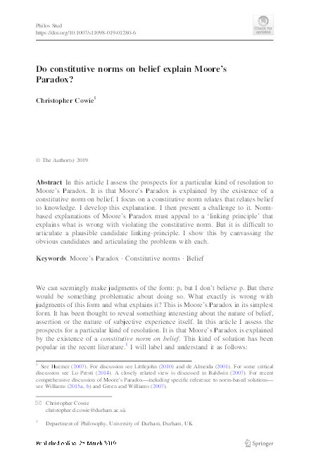 Do Constitutive Norms on Belief Explain Moore's Paradox? Thumbnail