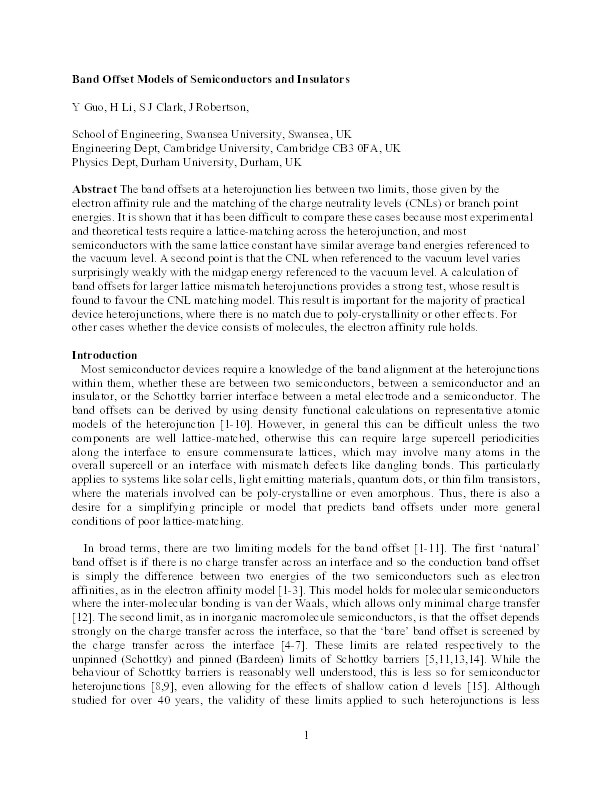 Band Offset Models of Three-Dimensionally Bonded Semiconductors and Insulators Thumbnail