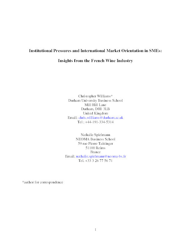 Institutional Pressures and International Market Orientation in SMEs: Insights from the French Wine Industry Thumbnail