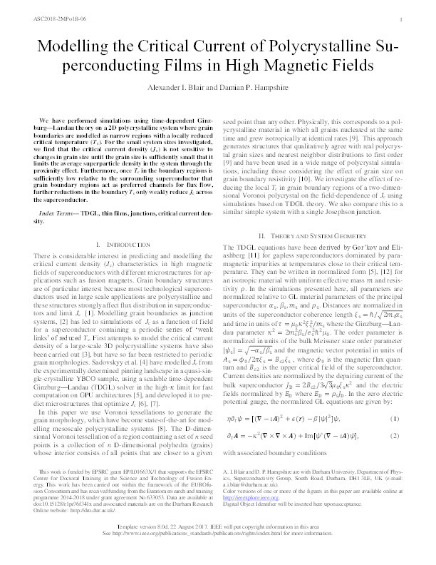 Modeling the Critical Current of Polycrystalline Superconducting Films in High Magnetic Fields Thumbnail