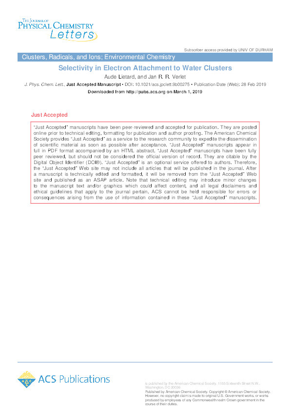 Selectivity in Electron Attachment to Water Clusters Thumbnail