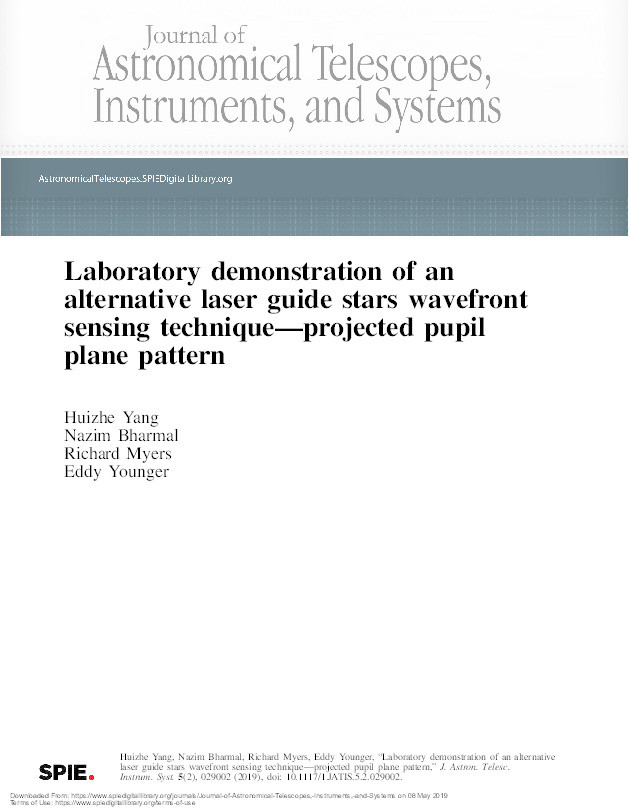 Laboratory demonstration of an alternative laser guide stars wavefront sensing technique—projected pupil plane pattern Thumbnail